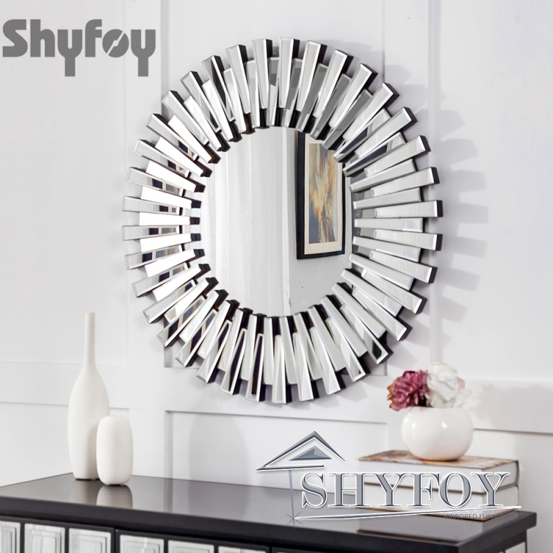 SHYFOY 34 Round Mirrors for Wall Decor,Oversize Jeweled Ornate Wall Mirror  Decorative Accent Mirror Chic and Sparkly for Living Room Bathroom Bedroom