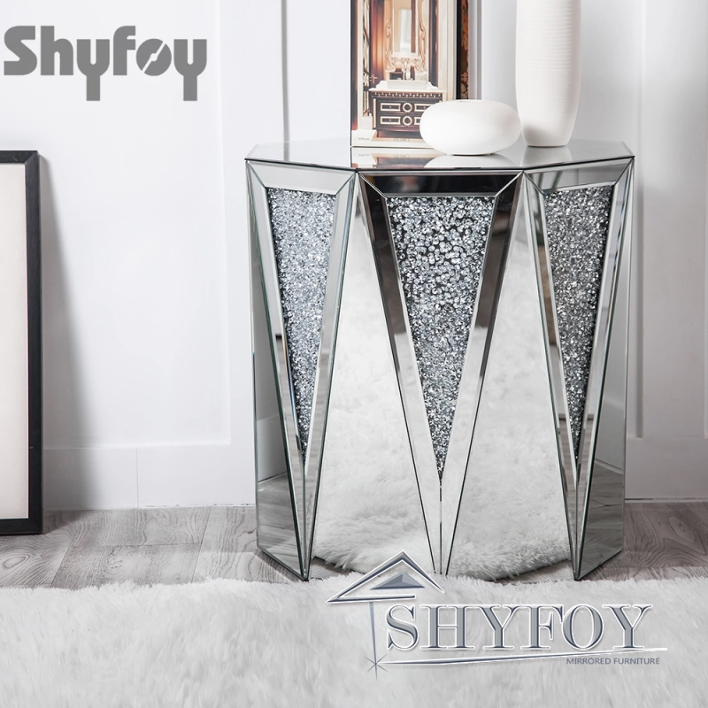 SHYFOY Crushed Diamond Mirrored End Table Side Table / SF-ST008