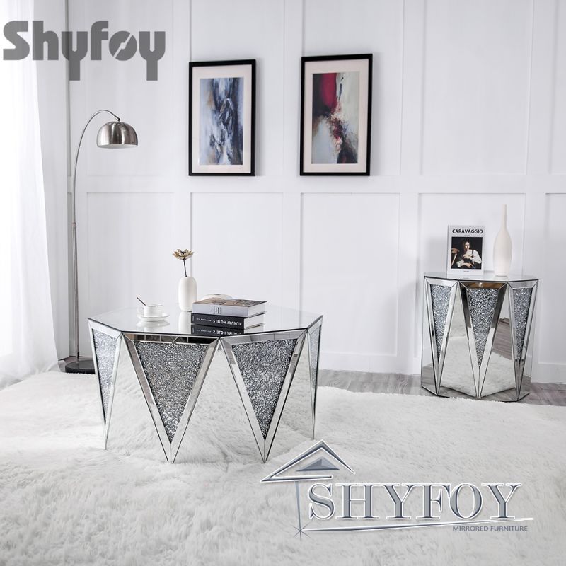 SHYFOY Crushed Diamond Mirrored End Table Side Table / SF-ST008