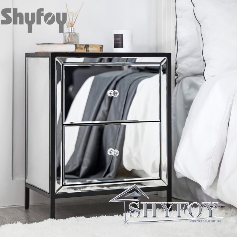 SHYFOY Mirrored Bedside Table Nightstand with 2 Drawers / SF-BT014