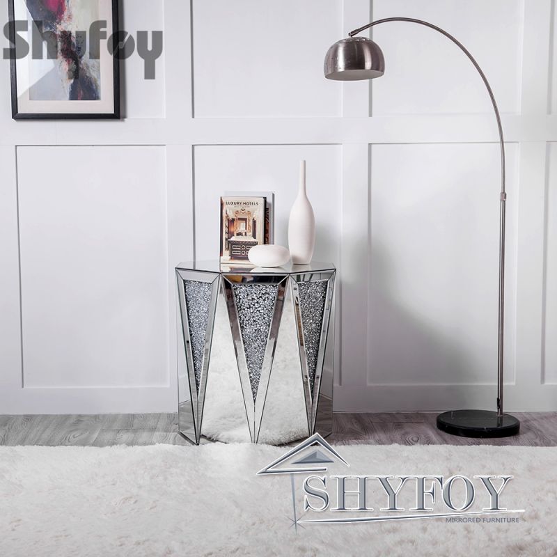 SHYFOY Crushed Diamond Mirrored End Table Side Table / SF-ST008
