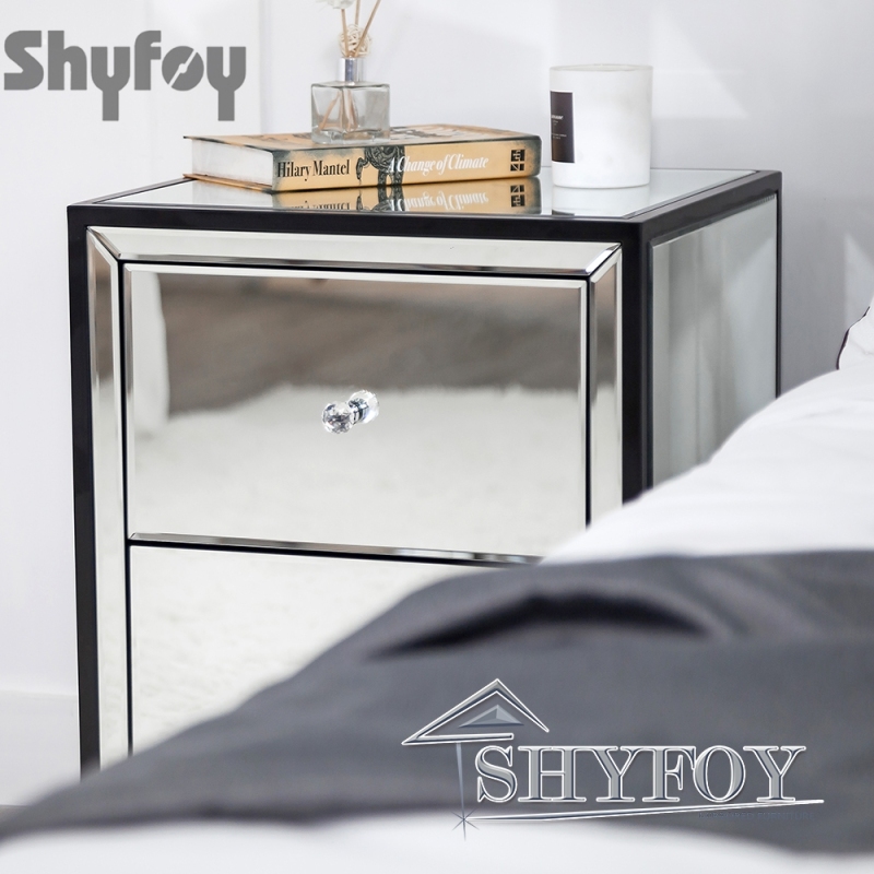 SHYFOY Mirrored Bedside Table Nightstand with 2 Drawers / SF-BT014