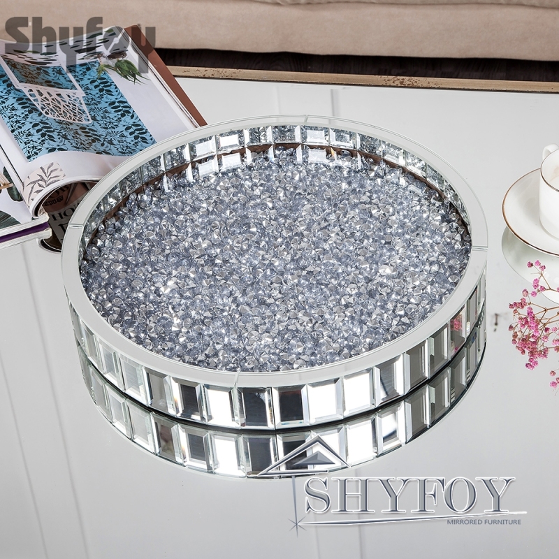 Luxury Round Glass Mirror Tray fills with Crushed Diamond, Bling Perfume  Organizer for Vanity