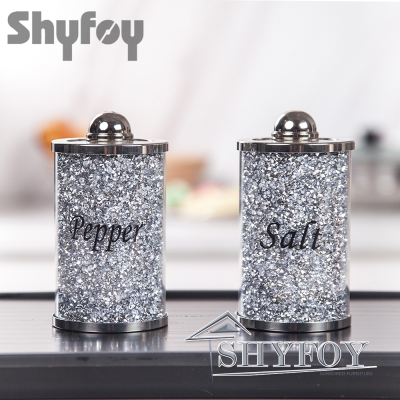SHYFOY Glitter Stainless Steel Salt and Pepper Pots, Bling Salt &amp; Pepper Bottle, Crushed Diamond Home Decor / SF-MP023