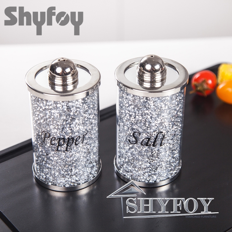SHYFOY Glitter Stainless Steel Salt and Pepper Pots, Bling Salt &amp; Pepper Bottle, Crushed Diamond Home Decor / SF-MP023