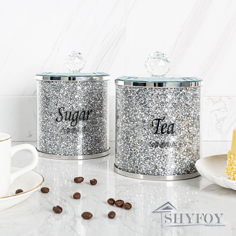 SHYFOY Sparkling Crushed Diamond Silver Glass Coffee Jars Set / SF-MP006