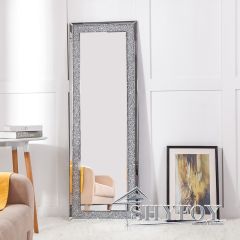 SHYFOY Sparkly Freestanding Long Mirror with Crushed Diamond, Rectangle Full Length Floor Mirror / SF-FM003