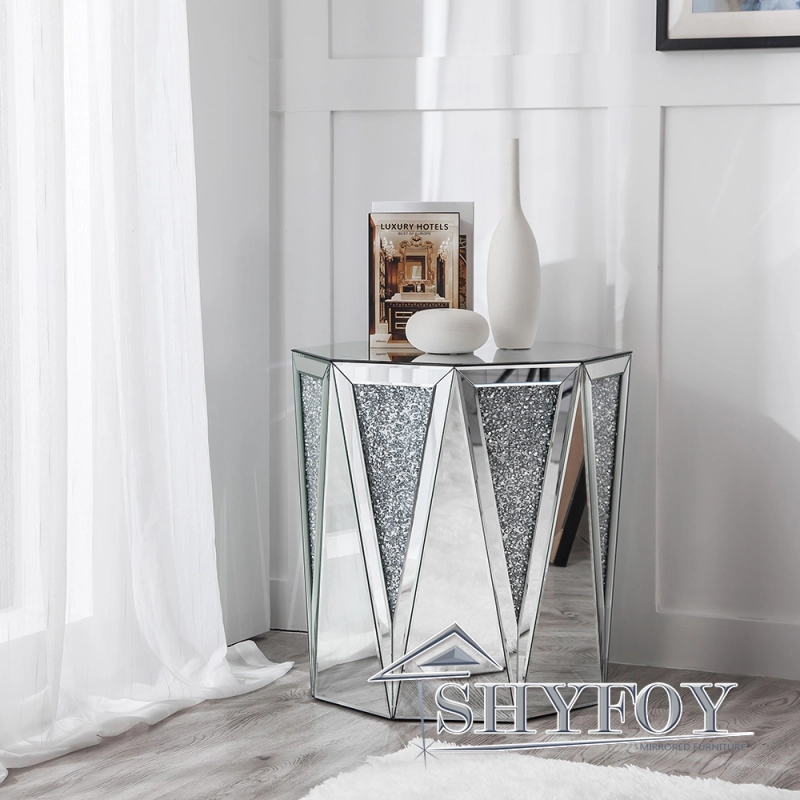 SHYFOY Crushed Diamond Mirrored End Table Side Table / SF-ST008