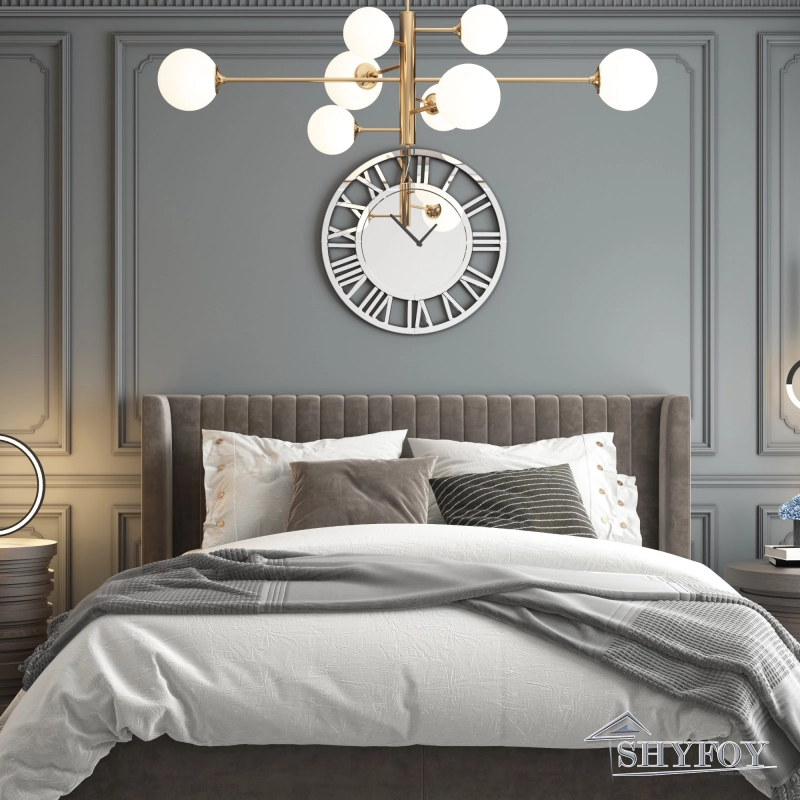 SHYFOY Large Silver Mirrored Wall Clock, Glass Surface Round Roman Numerals Clocks, Mirror Wall Art for Home Decorative 80cm / SF-MC019