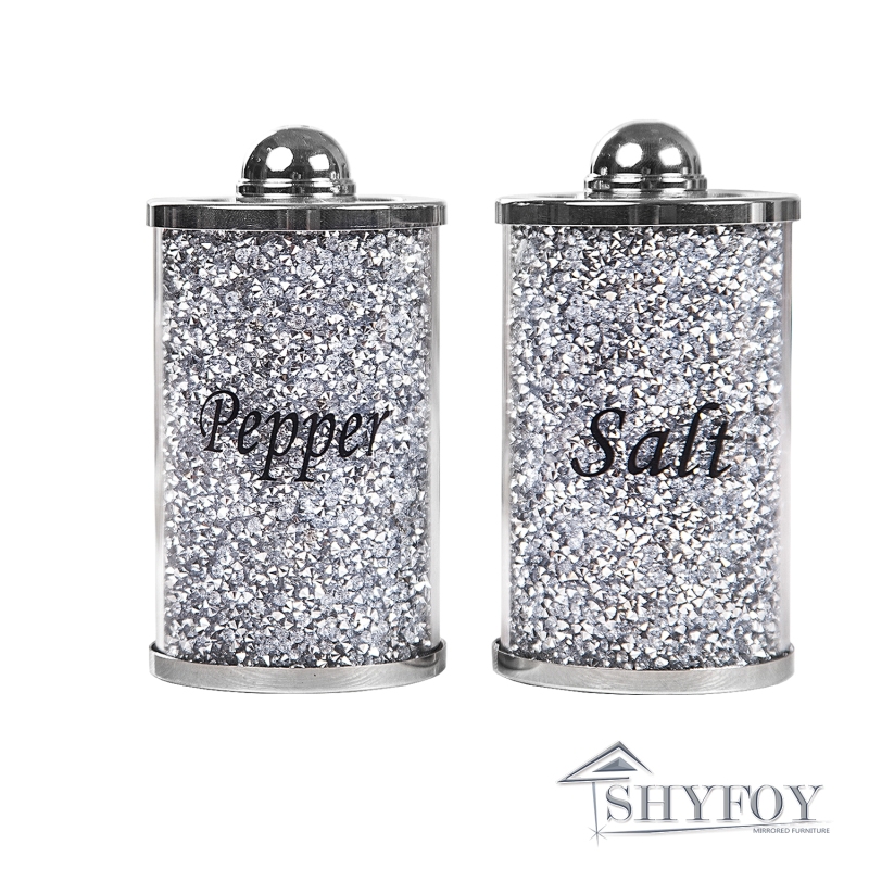 SHYFOY Glitter Stainless Steel Salt and Pepper Pots, Bling Salt &amp; Pepper Bottle, Crushed Diamond Home Decor / SF-MP023