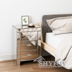 SHYFOY Mirrored Accent Silver Nightstand Bedside Table with 3-Drawers /  SF-BT040