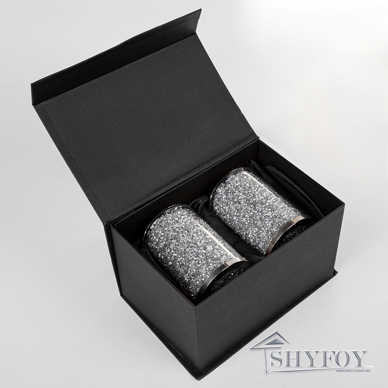 SHYFOY Glitter Double Walled Glasses with Handles | Personalised Reusable Glass Mugs with Crushed Diamond / SF-MP025
