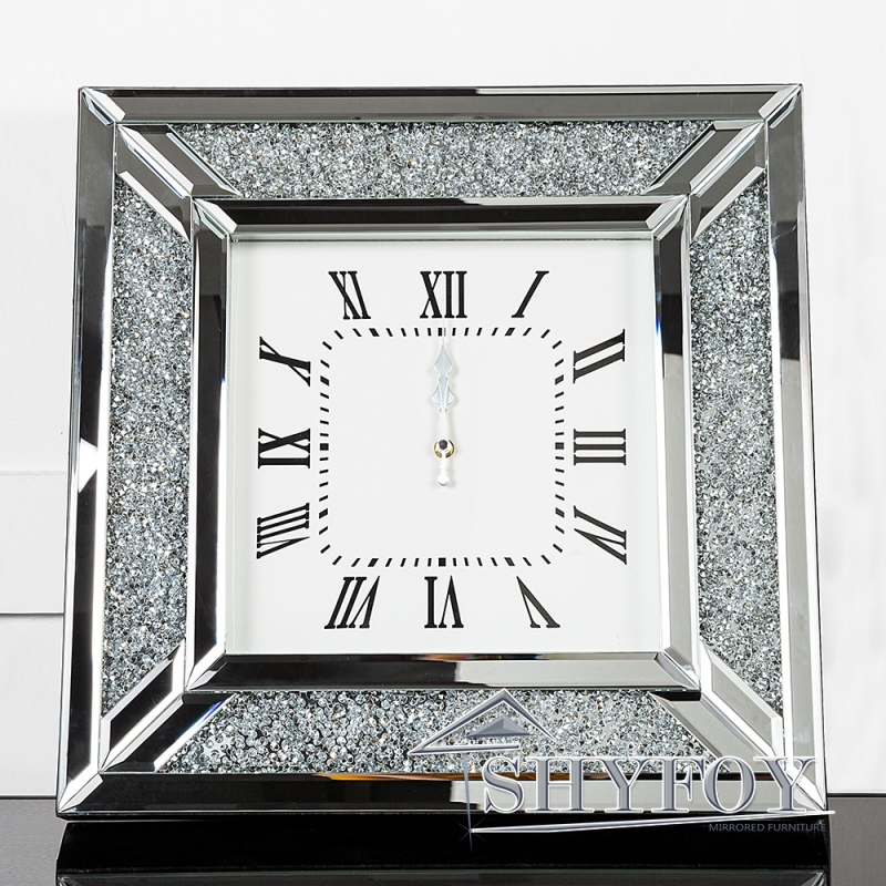 SHYFOY Glass Mirror Wall Clock fill with Sparkly Crushed Diamond / SF-MC039