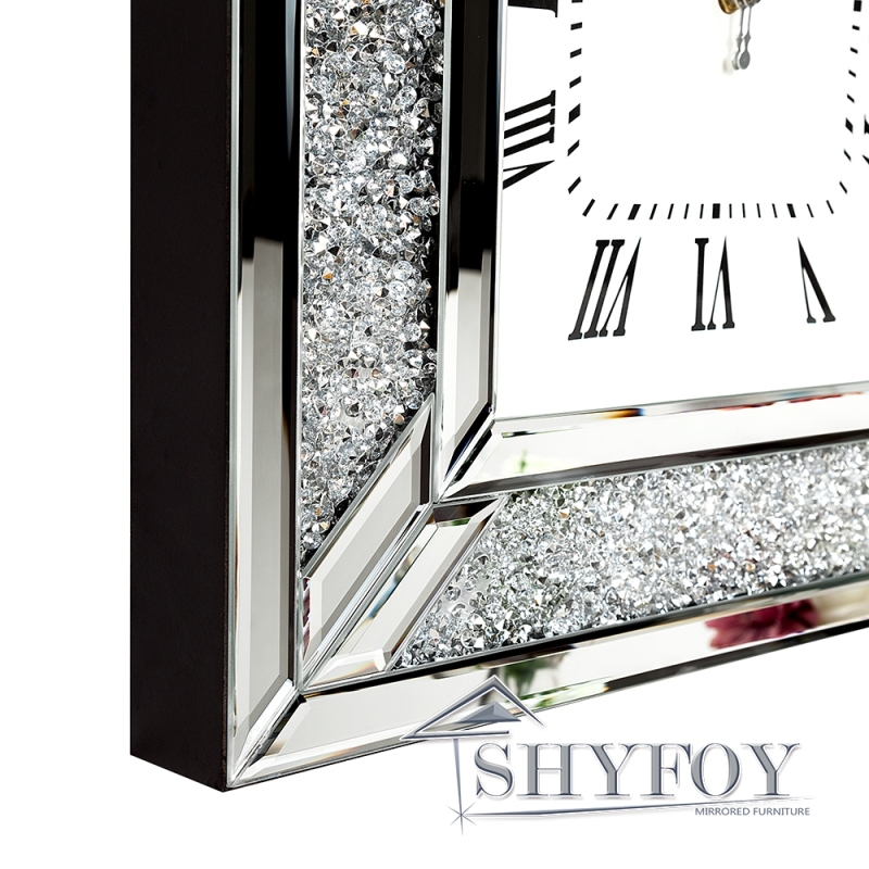 SHYFOY Glass Mirror Wall Clock fill with Sparkly Crushed Diamond / SF-MC039