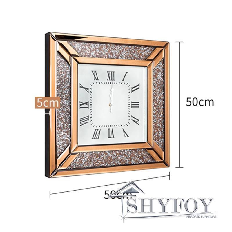 SHYFOY Glass Mirror Wall Clock fill with Sparkly Crushed Diamond / SF-MC039