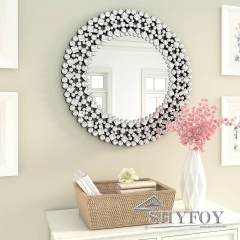 SHYFOY Round Gemstone Wall Mirror|Modern Silver Glass Decorative Mirror|36''  round hanging mirror for hallway/bedroom decoration / SF-WM001