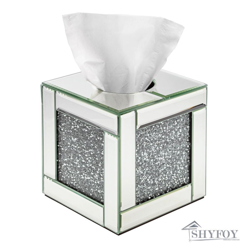 SHYFOY Tissue Box Cover Square, Modern Glass Decorative Tissue Holder / SF-MP061
