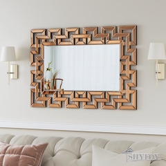 SHYFOY 40" L x 26" W Rectangular Wall Mirror Decorative Grecian Venetian Mirror Orange Modern Home Decor for Living Room
