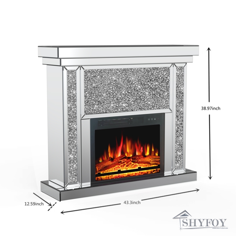 SHYFOY Mirrored Electric Fireplace, Fireplace Mantel Freestanding Heater Firebox with Remote Control, 3D Flame / SF-F036