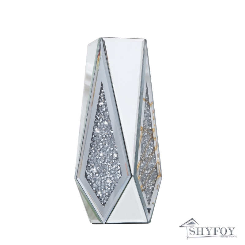 SHYFOY Crushed Diamond Mirror Vase Flower Vase, Silver Crystal Decorative Vase Glass Stunning Mirrored Vase Flower Luxury for Home Decor