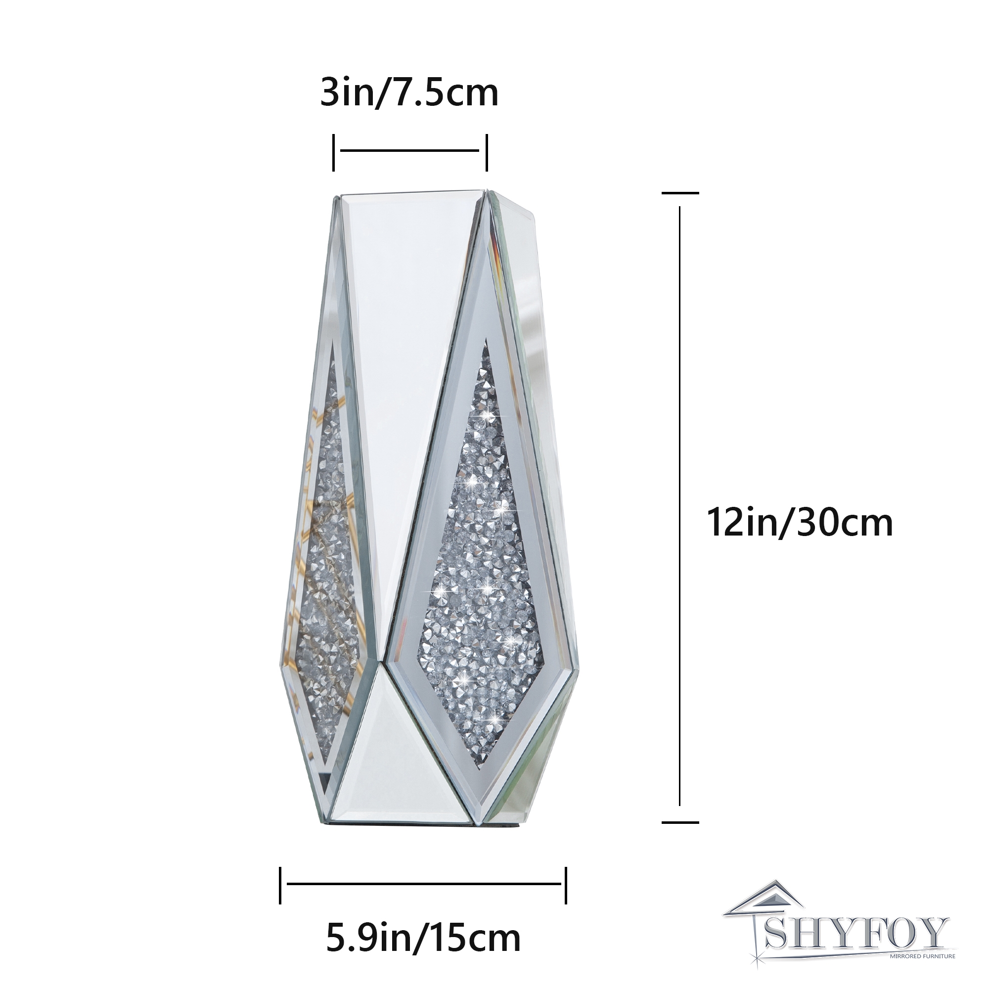 SHYFOY Crushed Diamond Mirror Vase Flower Vase, Silver Crystal