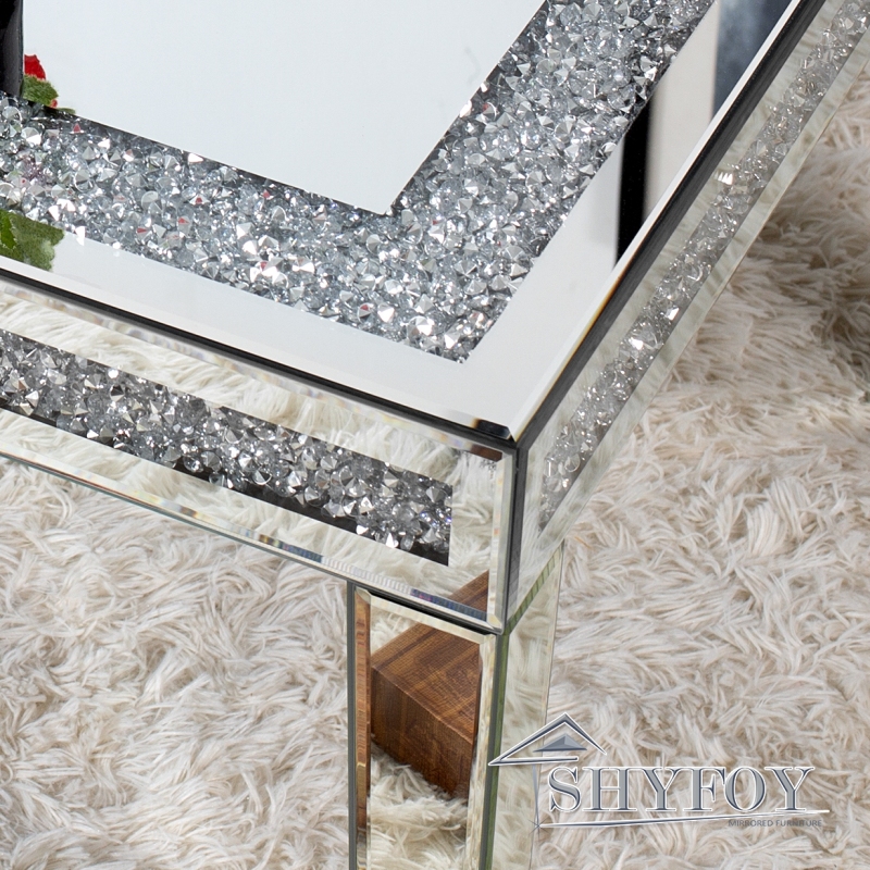 SHYFOY Coffee Table Mirrored with Crystals Inlay, Modern Contemporary Accent Side or Coffee Table for Living Room with Mirrored Finished