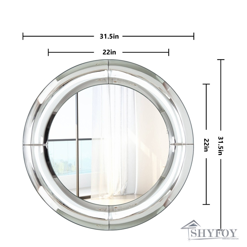SHYFOY 31.5 inch Circle Wall Mirror for Home Decor,Large Round Decorative Mirrors Modern Silver Art Glass, Wall-Mounted Hanging Accent Mirrors Living 