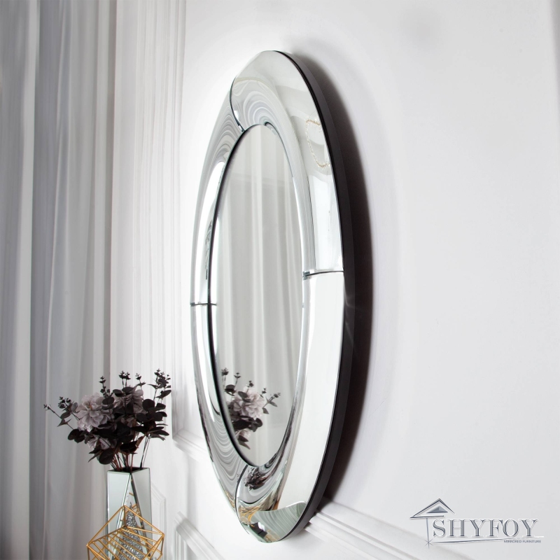 SHYFOY 31.5 inch Circle Wall Mirror for Home Decor,Large Round Decorative Mirrors Modern Silver Art Glass, Wall-Mounted Hanging Accent Mirrors Living 