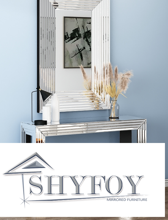 SHYFOY Mirrored Console Table,Silver Entryway Table with Line Design
