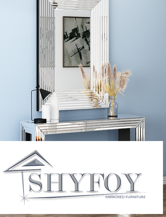 SHYFOY Mirrored Console Table,Silver Entryway Table with Line Design Mirror Finished