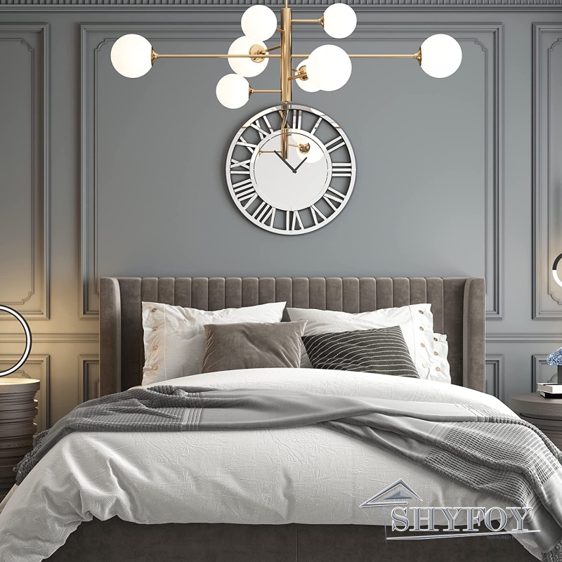 SHYFOY 24 inch Decorative Wall Clocks for Living Room Decor Modern Mirrored Big Clock for Wall Roman Numerals Frame Home Apartment Decoration, Batteri