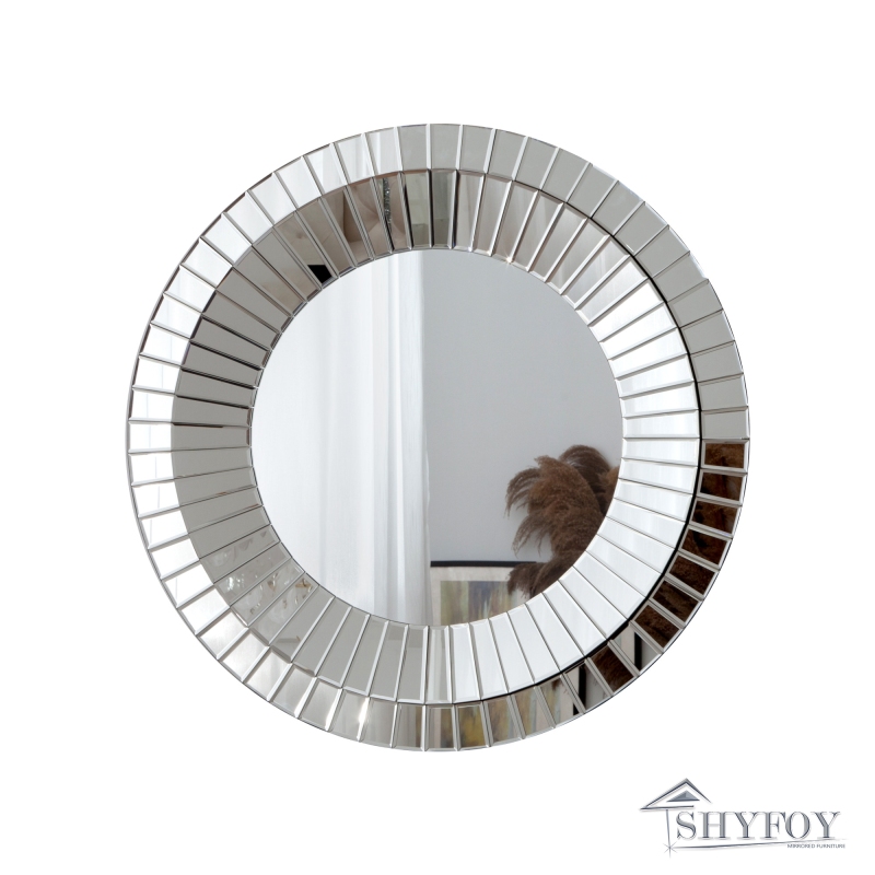 SHYFOY Silver Round Wall Mirror Decorative for Vanity &amp; Living Room Decor, 31.5'' Circle Accent Wall Mirrors Glass Beveled Frame, Mirror for Wall Home