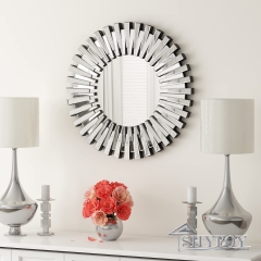 SHYFOY 24 inch Wall Mirrors Decorative Round Sunburst Mirror for Wall Decor Modern Silver Glass /SF-WM054-60