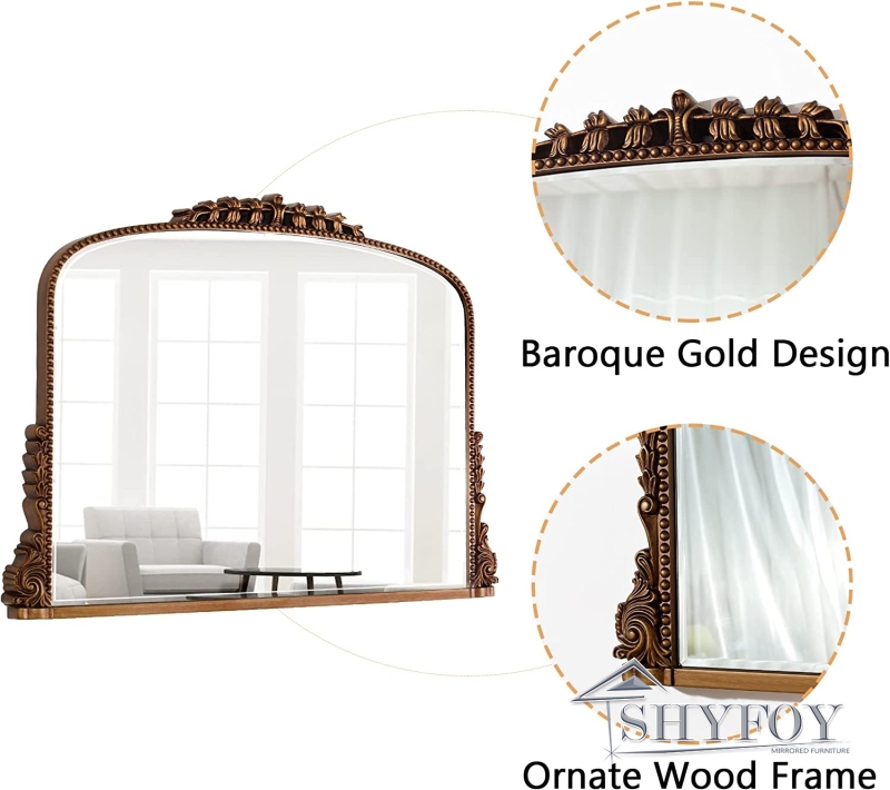 SHYFOY 36" X 23" Antique Mirrors for Wall Decor Baroque Scalloped Top, Vintage Wall Mirror Gold Decorative Mirrors for Living Room Entryway Bathroom O
