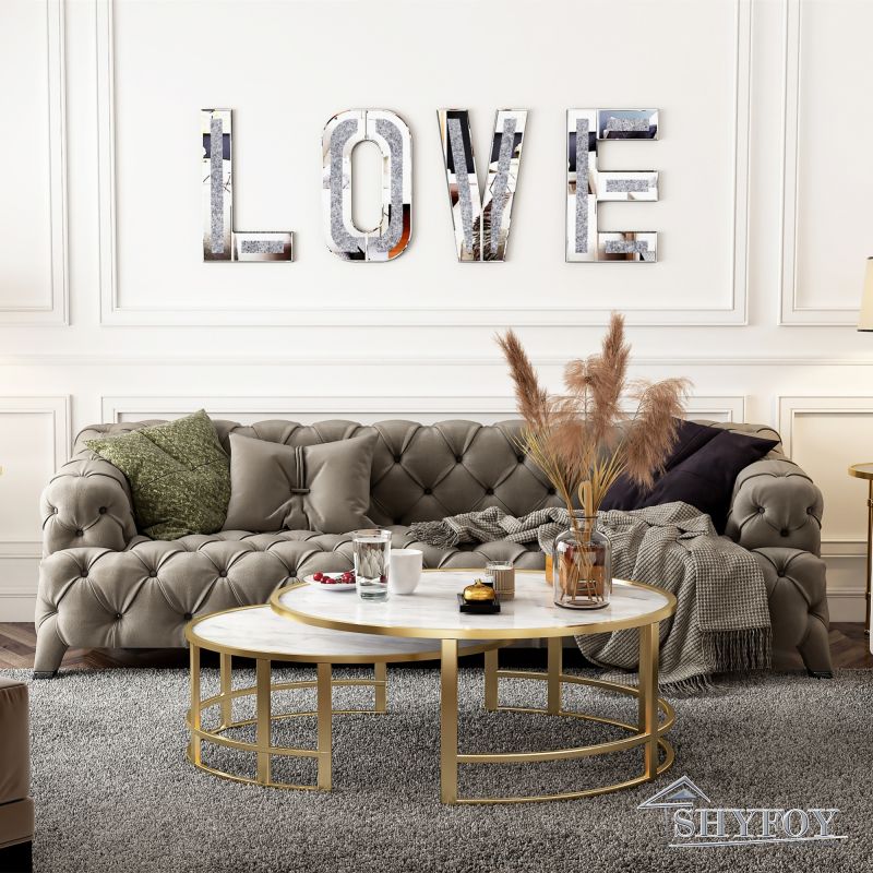 SHYFOY Mirrored Love Letters Living Room Wall Decor - 20in Big Size Crushed Diamond Mirror Set Sparkly Silver Home Decor, Love Sign Crystal Wall Art D