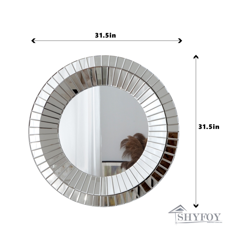 SHYFOY Silver Round Wall Mirror Decorative for Vanity &amp; Living Room Decor, 31.5'' Circle Accent Wall Mirrors Glass Beveled Frame, Mirror for Wall Home