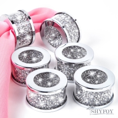 SHYFOY Silver Diamond Glass Napkin Holder Ring Stainless Steel Framed Crystal Silver Napkin Rings Set of 6 Pieces, Glam Serviette Buckles Cloth Holder