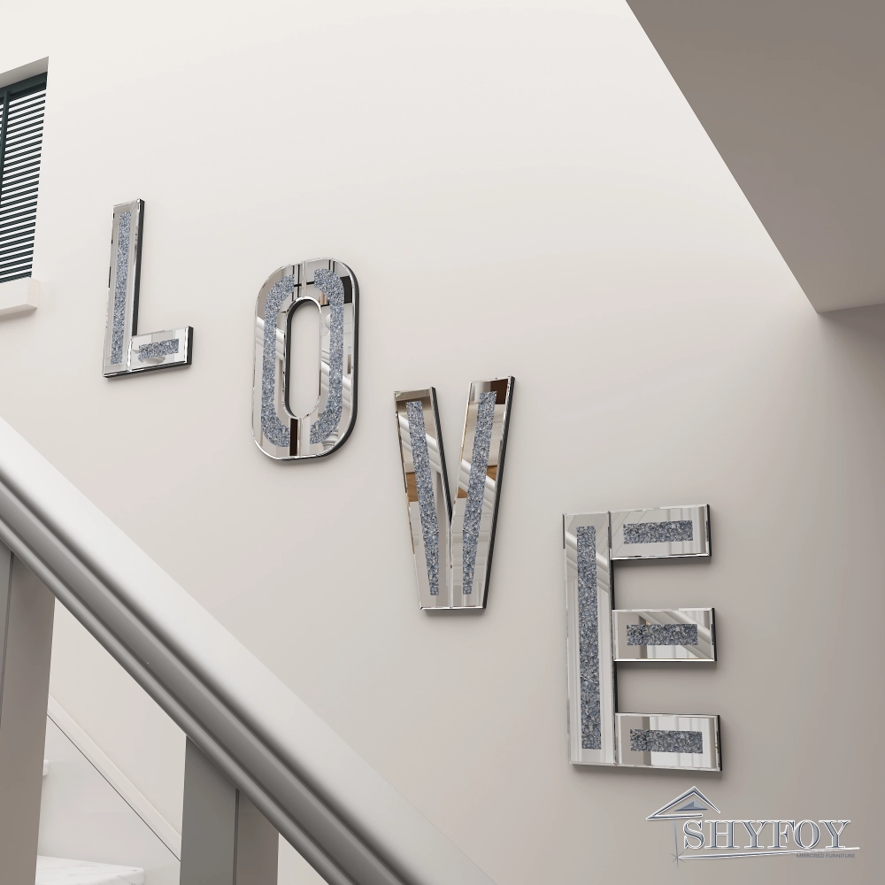 SHYFOY Mirrored Love Letters Living Room Wall Decor - 20in Big Size Crushed  Diamond Mirror Set Sparkly Silver Home Decor, image size:1000x1000