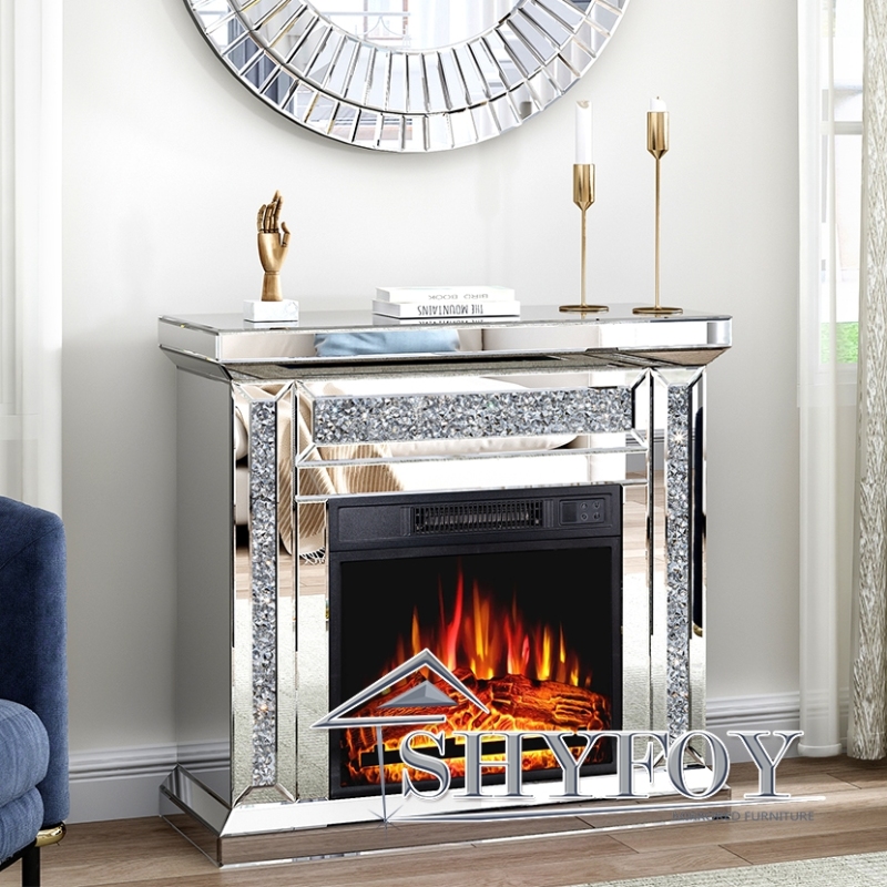 SHYFOY Mirrored Electric Fireplace, Fireplace Mantel Freestanding Heater Firebox with Remote Control, 3D Flame small / SF-F037