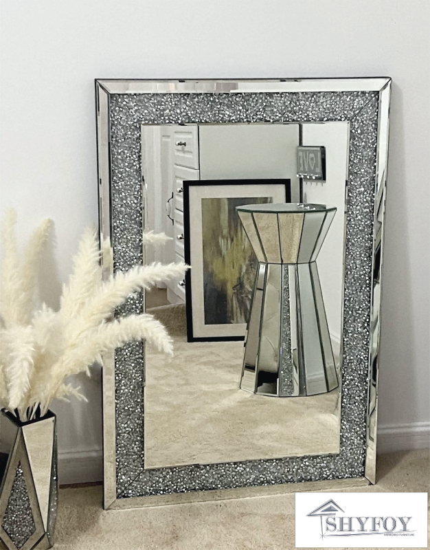 SHYFOY Rectangle Sparkling Decorative Wall Mirror For Home Decoration With Silver Crystal Crush Diamond Décor / SF-WM033