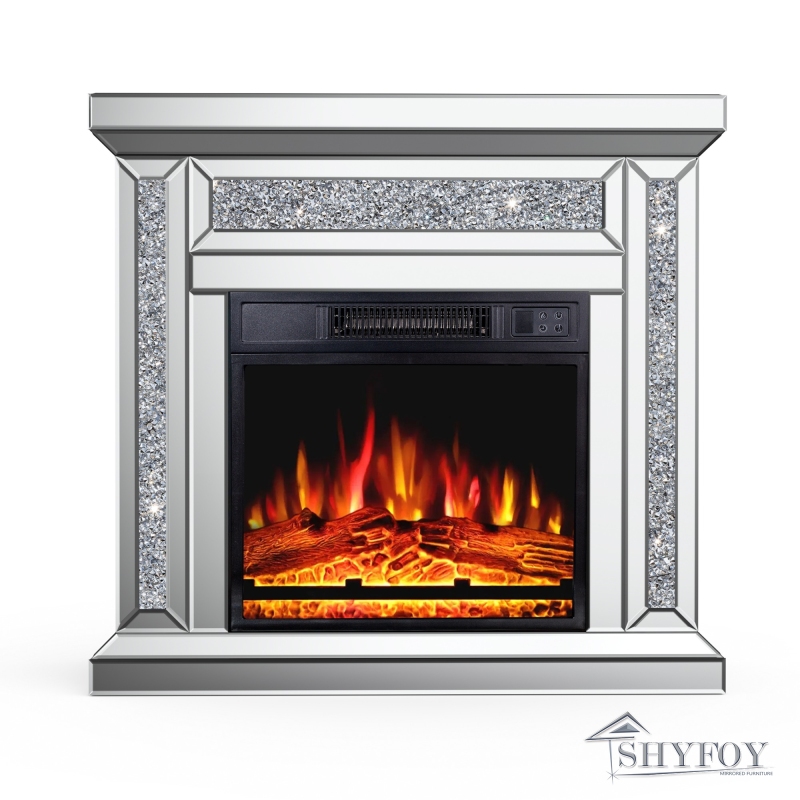 SHYFOY Mirrored Electric Fireplace, Fireplace Mantel Freestanding Heater Firebox with Remote Control, 3D Flame small / SF-F037