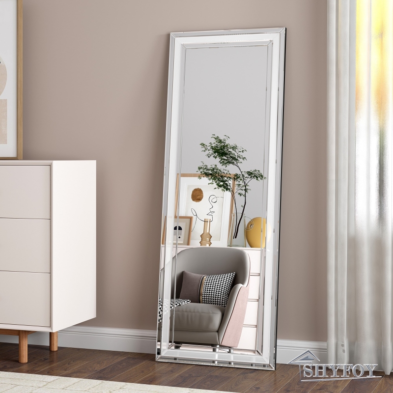 SHYFOY Full Length Mirror with Stand 59&quot; x 22&quot; Decorative Floor Mirror Standing Dressing Full Body Mirror for Bedroom / SF-FM092