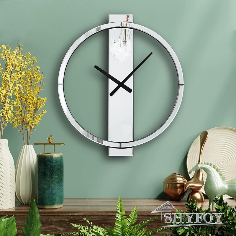 SHYFOY Wall Clock Decorative Large Clock Living Room Decor - 23&quot; All Mirror Glass Finish Big Modern Clock for Wall Round Wall Decor for Office Bedroom