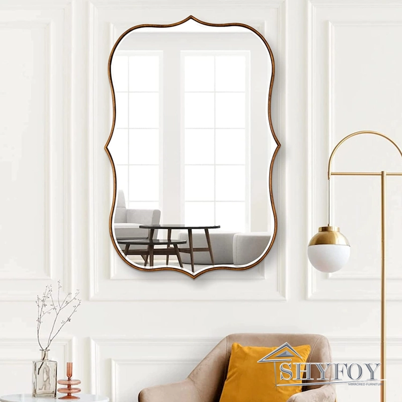 SHYFOY Large Vintage Mirrors for Living Room Wall Decor Gold Anqitue Decorative Wall Mirror Scalloped Wave Wood Frame, Bronze Hanging Mirror for Hallw