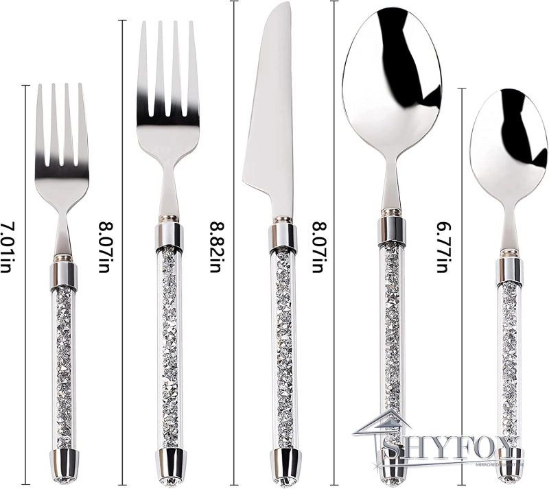 SHYFOY 20PCS Stainless Steel Silverware Set, Luxury Crushed Diamond Party Decor Flatware, Mirror Polished Cutlery Utensil Set, Durable Home Eating Kit