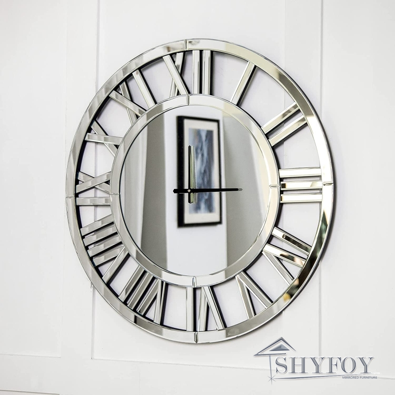 SHYFOY 18 inches Acrylic Mirrored Wall Clock Decorative, Clocks for Living Room Office Silver Modern Wall Decor, Real Moving Gear Big Time Clock