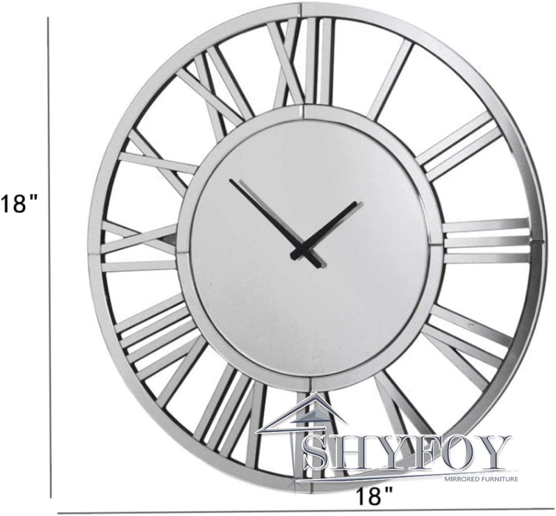 SHYFOY 18 inches Acrylic Mirrored Wall Clock Decorative, Clocks for Living Room Office Silver Modern Wall Decor, Real Moving Gear Big Time Clock