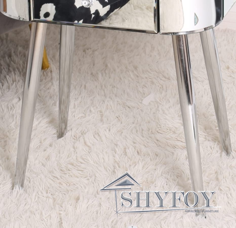 SHYFOY Modern Side Table Mirrored Table Top, 1 Drawer Silver Accent Table with Curved Corners, Shiny Silver Legs for Living Room Bedroom / SF-ST123