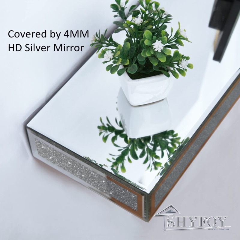 SHYFOY Mirrored Floating Wall Shelf, Beveled Mirror Wall Mounted Bookshelf for Bedroom/ Laundry room / SF-MP075