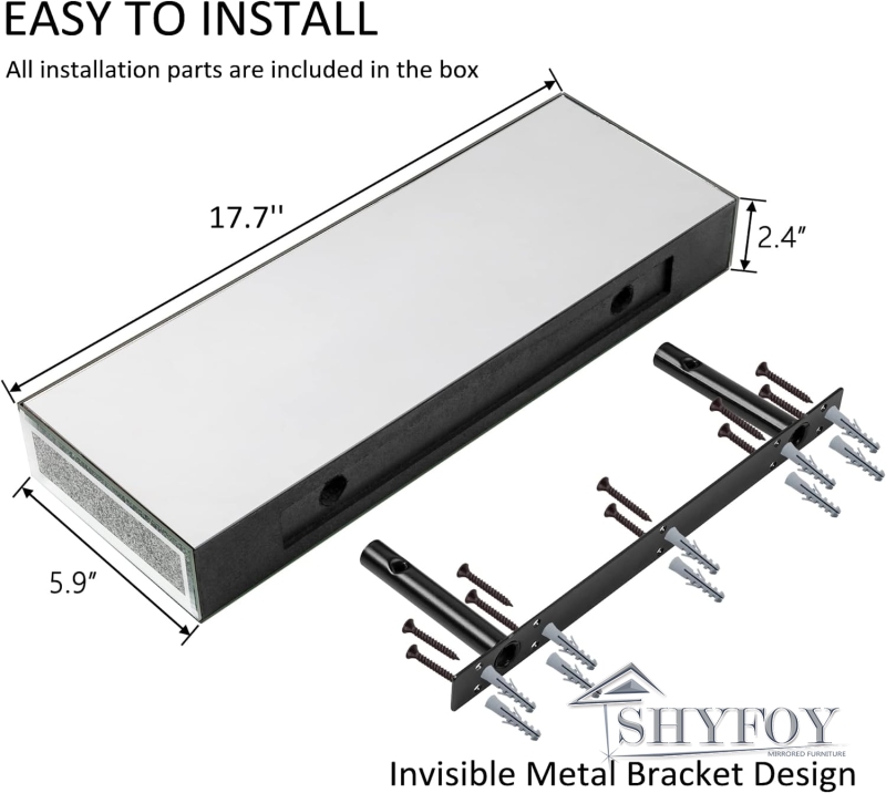 SHYFOY Mirrored Floating Wall Shelf, Beveled Mirror Wall Mounted Bookshelf for Bedroom/ Laundry room / SF-MP075